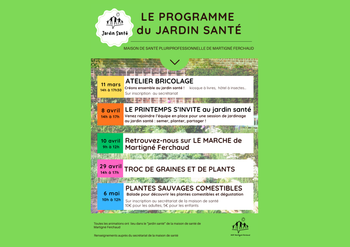 programme des animations du JARDIN SANTÉ de la maison de santé 