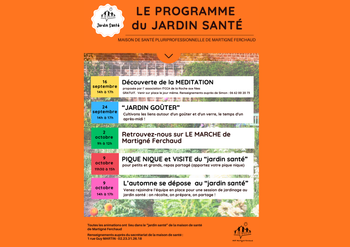 Programme des animations du JARDIN SANTÉ  de la maison de santé