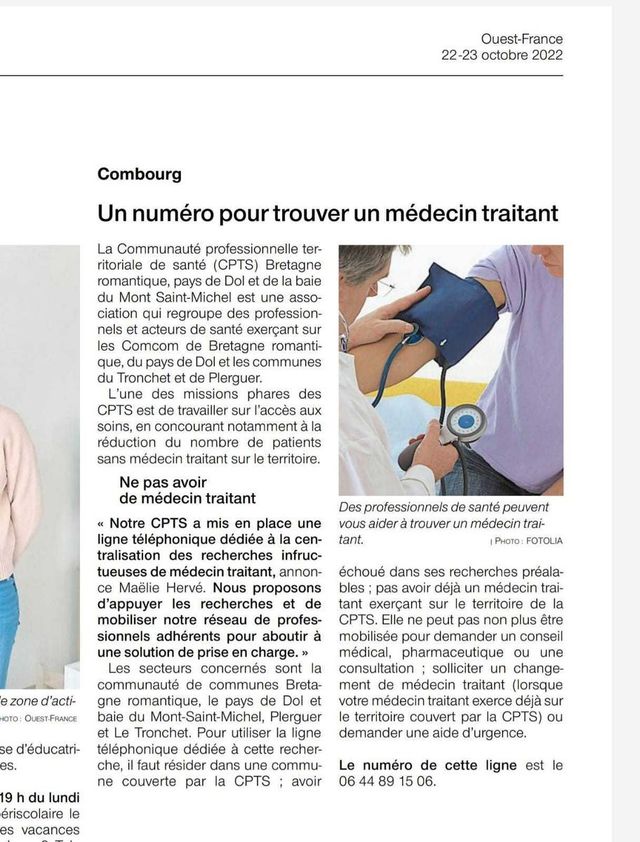 Ligne dédiée à l'appui dans la recherche de Médecin Traitant 